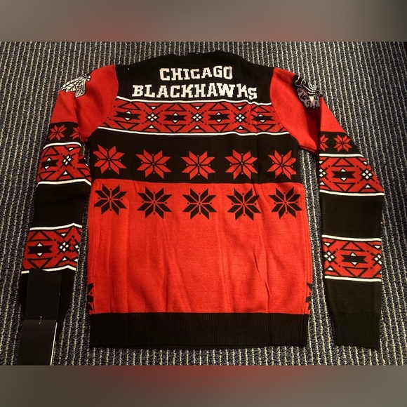 NWT Small Chicago Blackhawks NHL Ugly Christmas Xmas Sweater Crewneck - Picture 4 of 5